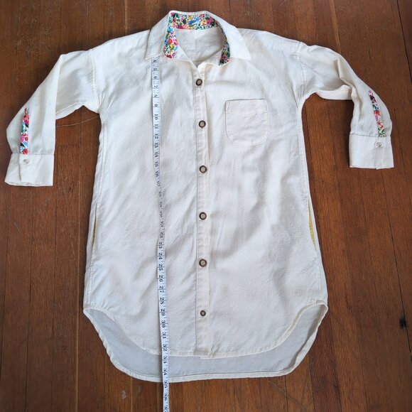 Rifle Paper Company Floral Trim Wool Blend Long-Line Button Up Tunic Off White - Picture 13 of 16